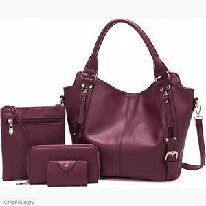 Large Hobo Tote Crossbody Bag Set with Wallet, Vegan Leather, Adjustable Strap